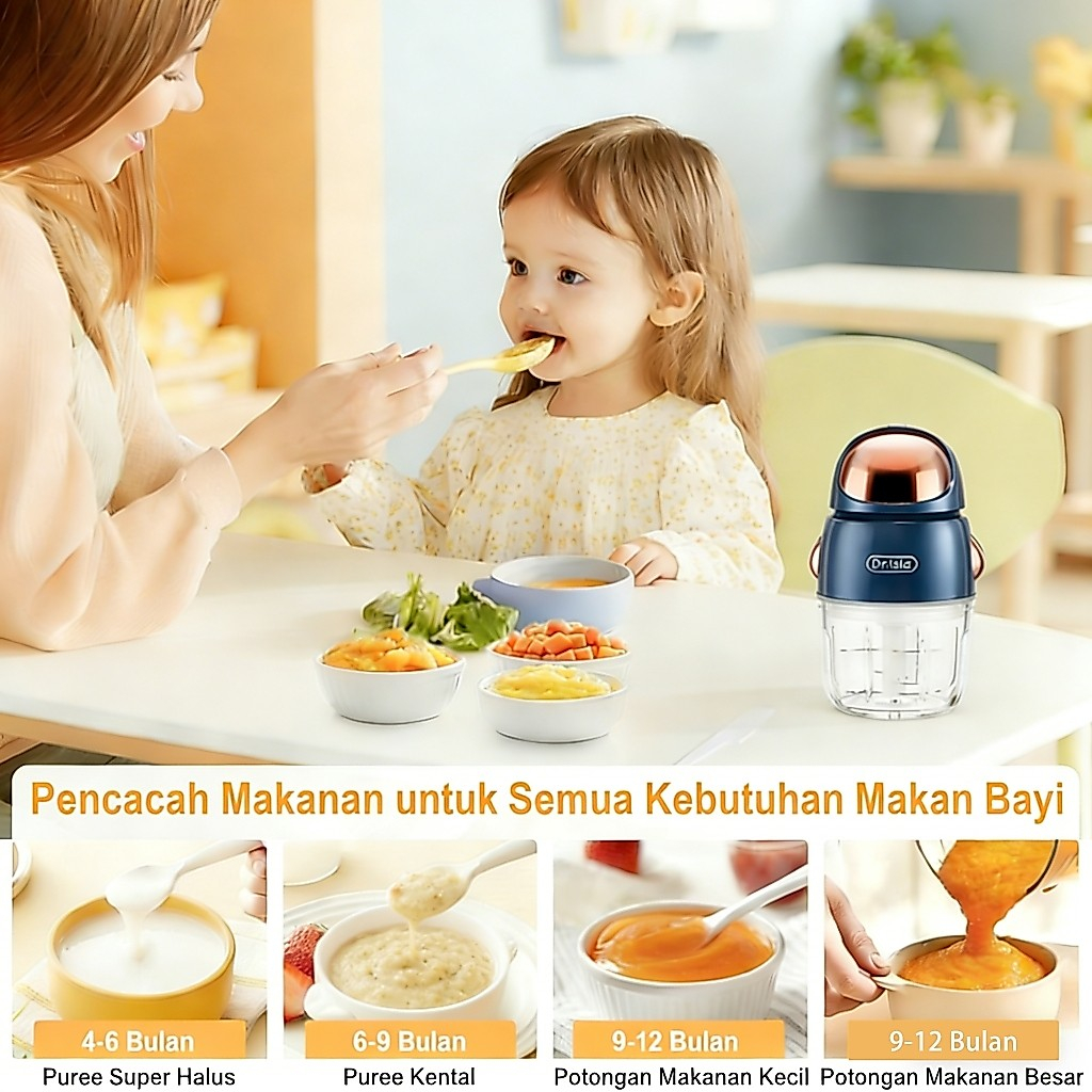 Dr.isla Blender MPASI FM01 8 Bilah Portabel Food Processor Kaca 300ML Foto 3