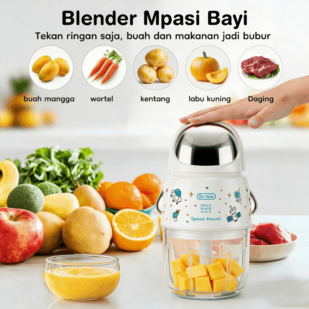 Dr.isla Blender MPASI FM01 8 Bilah Portabel Food Processor Kaca 300ML Foto 2