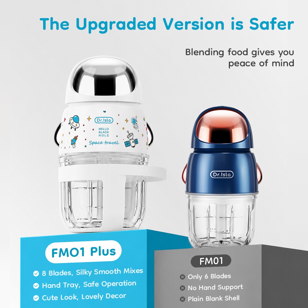 Dr.isla Blender MPASI FM01 8 Bilah Portabel Food Processor Kaca 300ML Foto 4